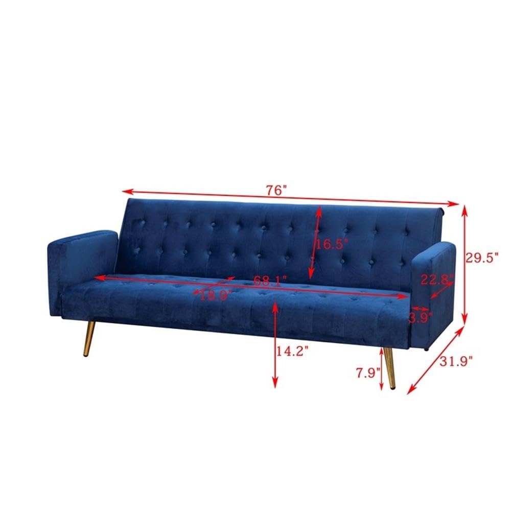 Navy Blue Velvet Convertible Sofa Bed U196