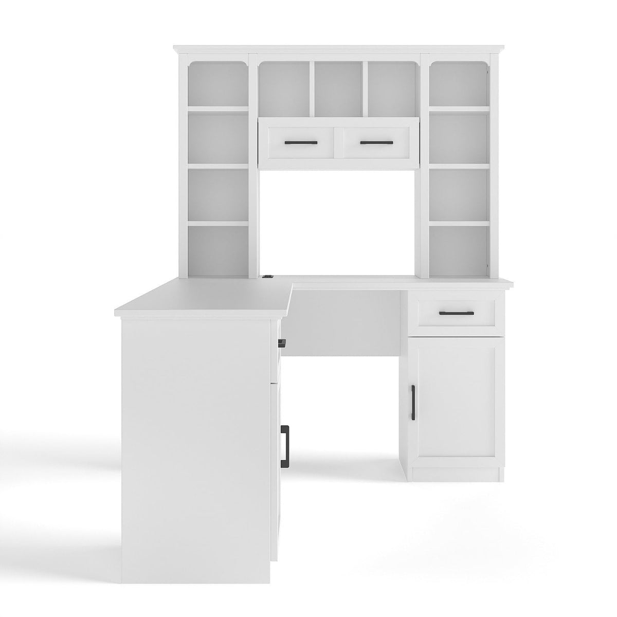 White L-Shaped Computer Desk with Hutch and Storage Q793
