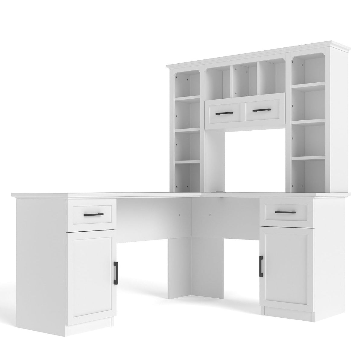 White L-Shaped Computer Desk with Hutch and Storage Q793