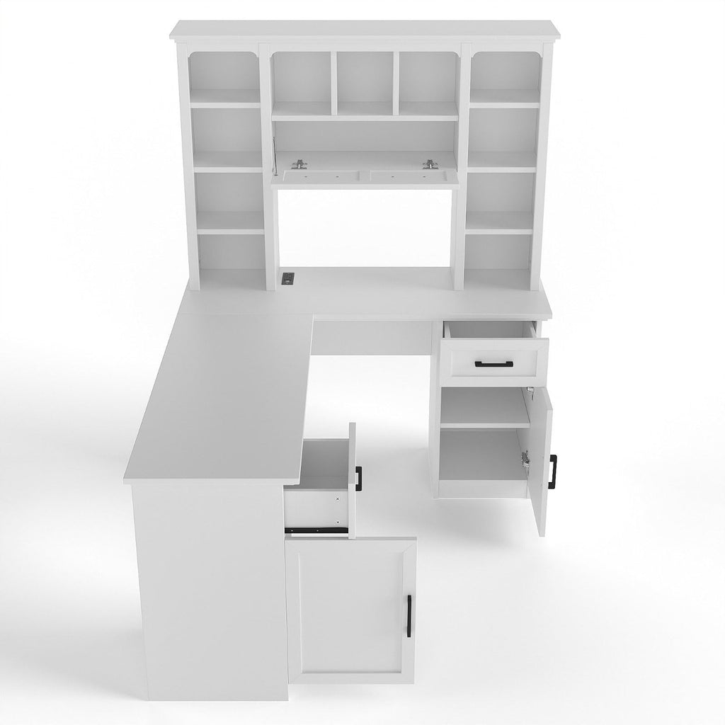 White L-Shaped Computer Desk with Hutch and Storage Q793