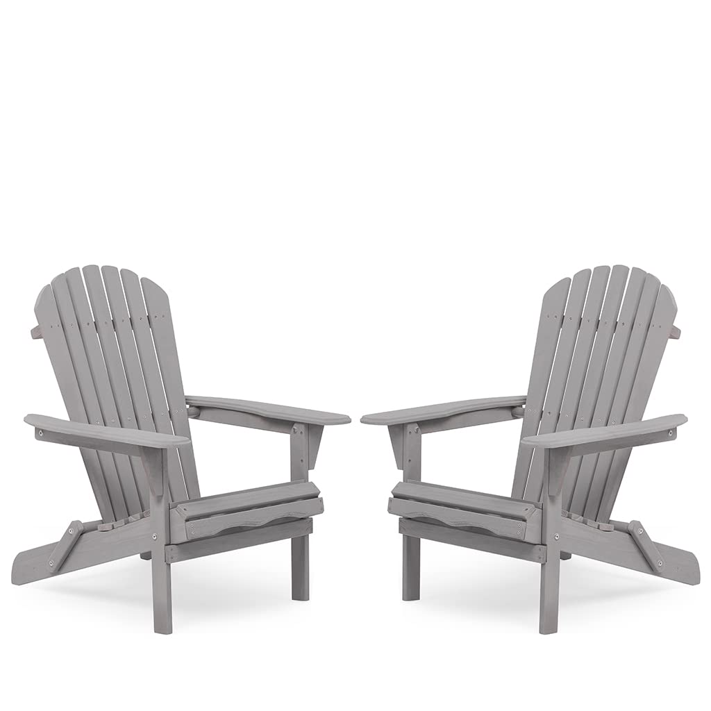 Folding Adirondack Chairs Set of 2 Grey N317936