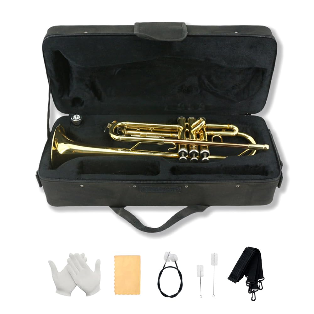 Bb Trumpet Standard Kit with Carrying Case 7C Mouthpiece Clean Cloth Gloves Brass Instrument F577