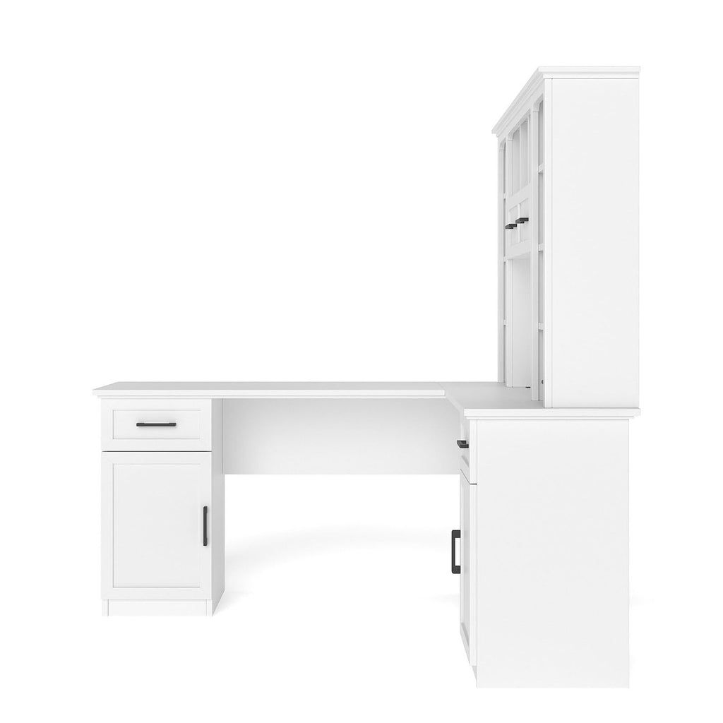White L-Shaped Computer Desk with Hutch and Storage Q793