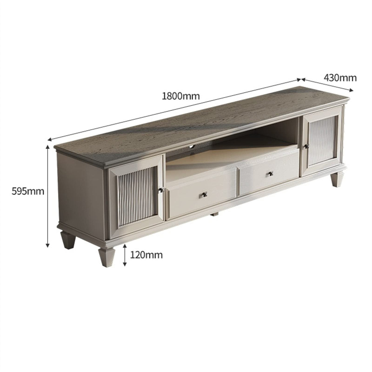 Modern TV Stand with 2 Drawers, 2 Storage Cabinets & 1 Open Shelf O49351