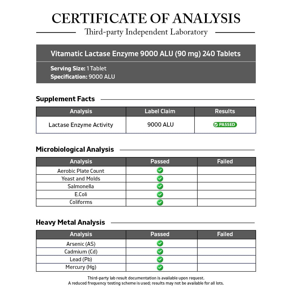 Lactase Enzyme 9000 FCC 240 Tablets A474