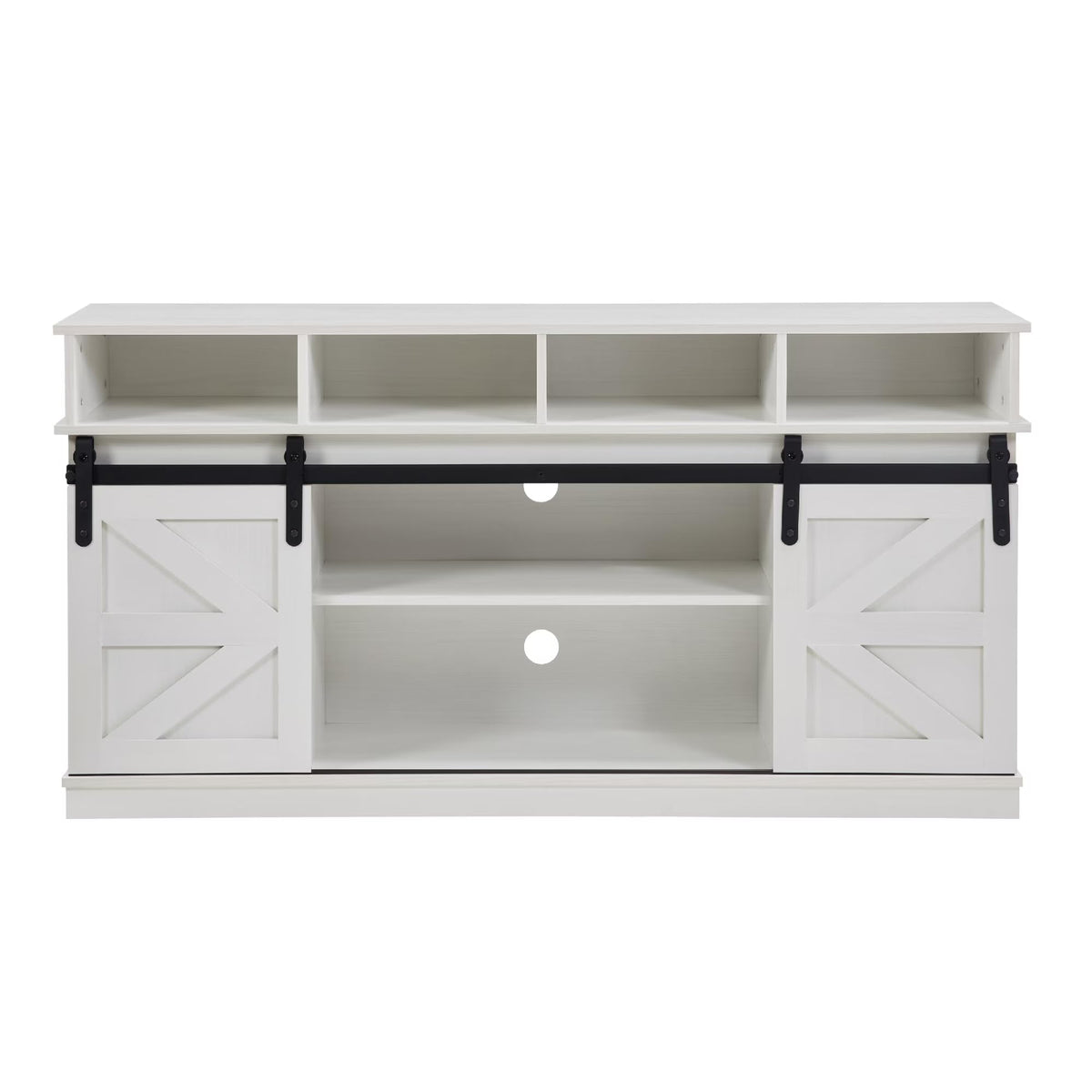 White Wood TV Stand with Adjustable Shelves T869