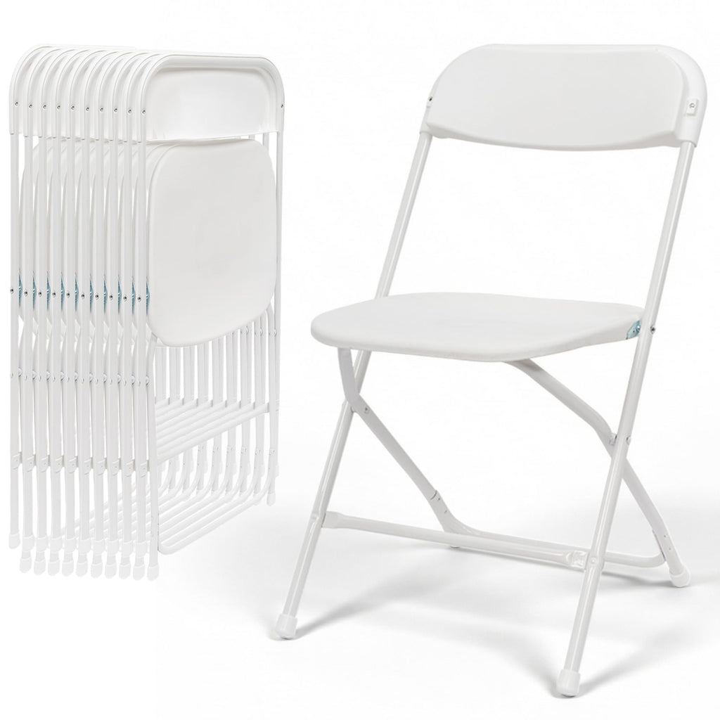White 10 Pack Plastic Folding Chairs with Steel Frame Y872