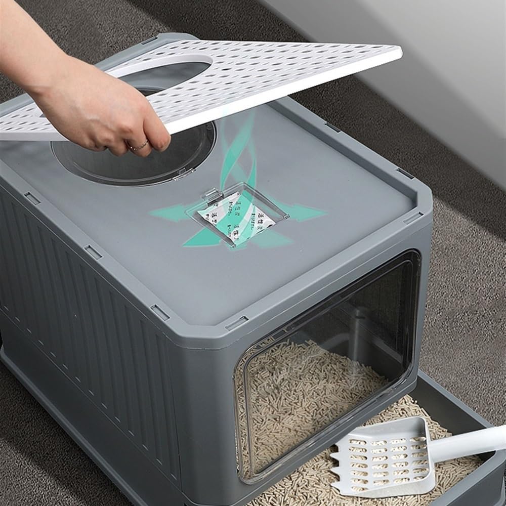 Foldable Enclosed Cat Litter Box with Lid O286218