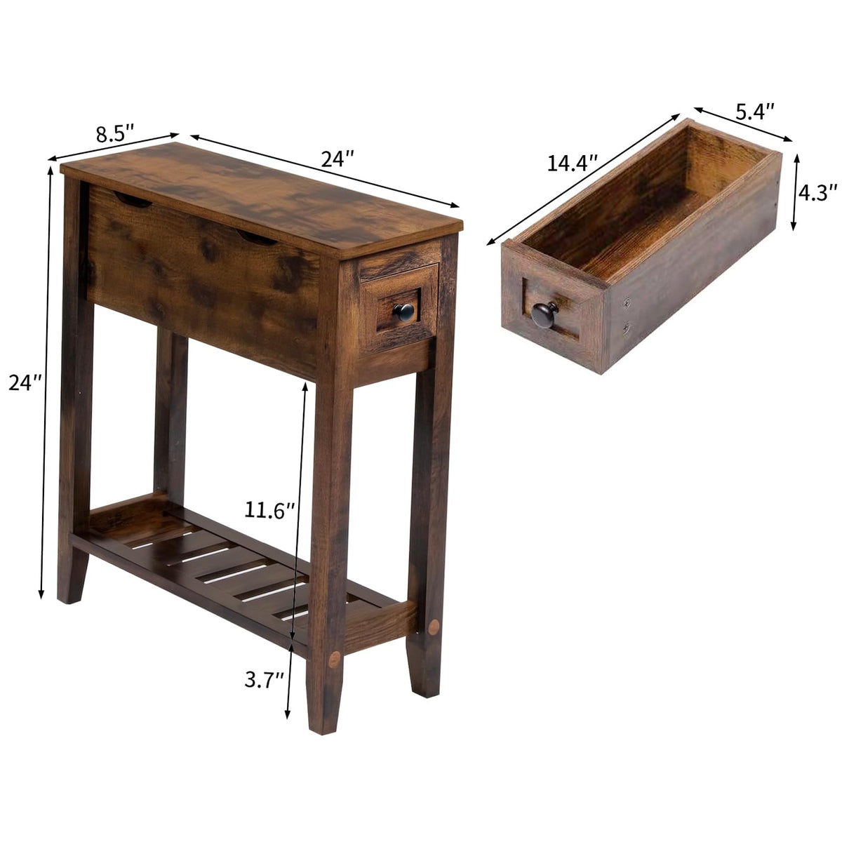 Cherry Chairside Table with Charger and Storage Cabinet W648