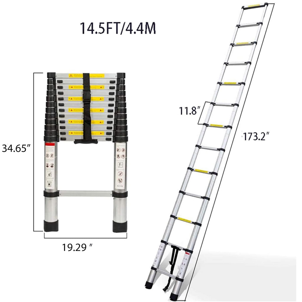 Aluminum Telescopic Extension Ladder 330 lbs Capacity 14.5FT B9503