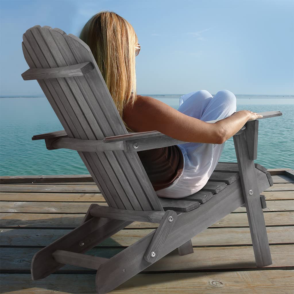 Folding Adirondack Chairs Set of 2 Grey N317936