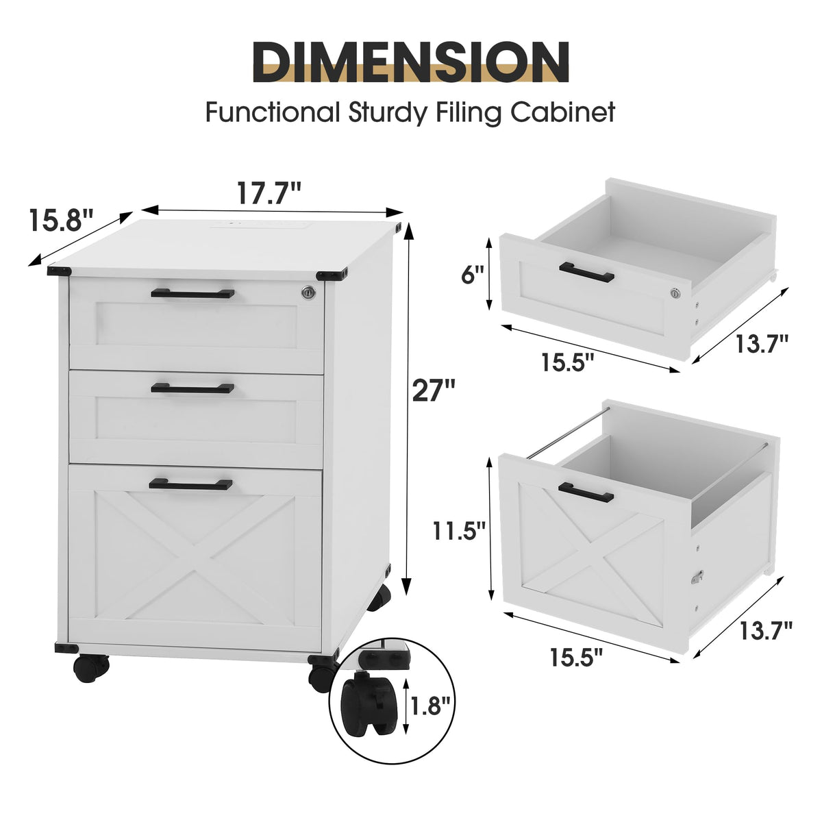 Small Wood File Cabinet with Charging Station and Lock, 3 Drawers K463621