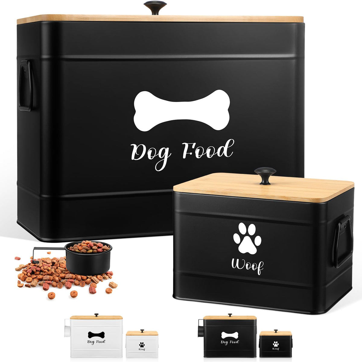 2Pcs Extra Large Metal Dog Food Containers Airtight Black V5299