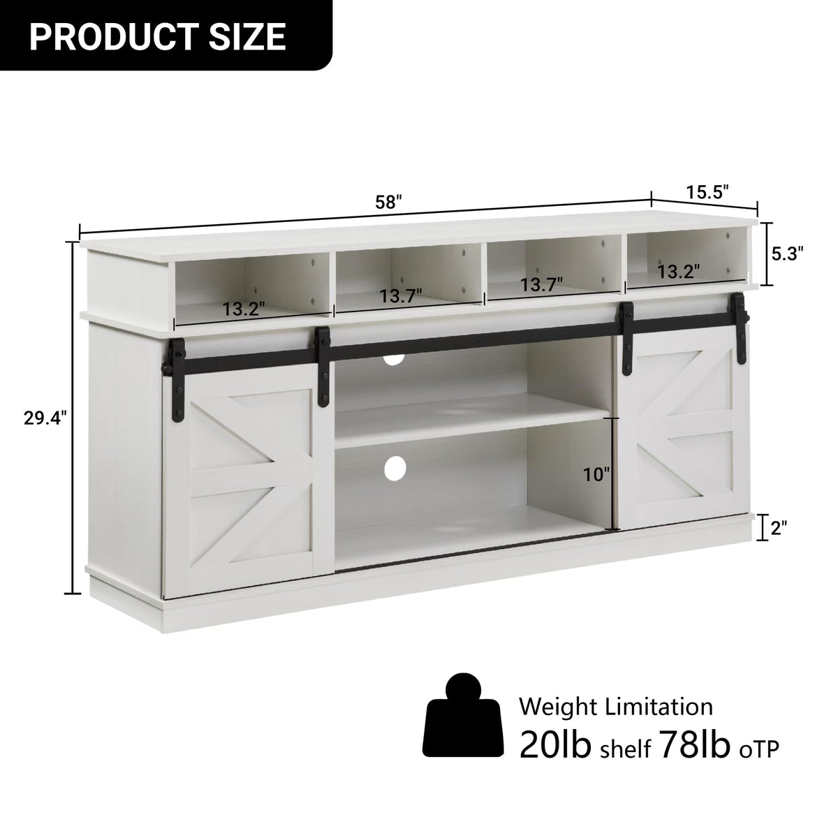 White Wood TV Stand with Adjustable Shelves T869