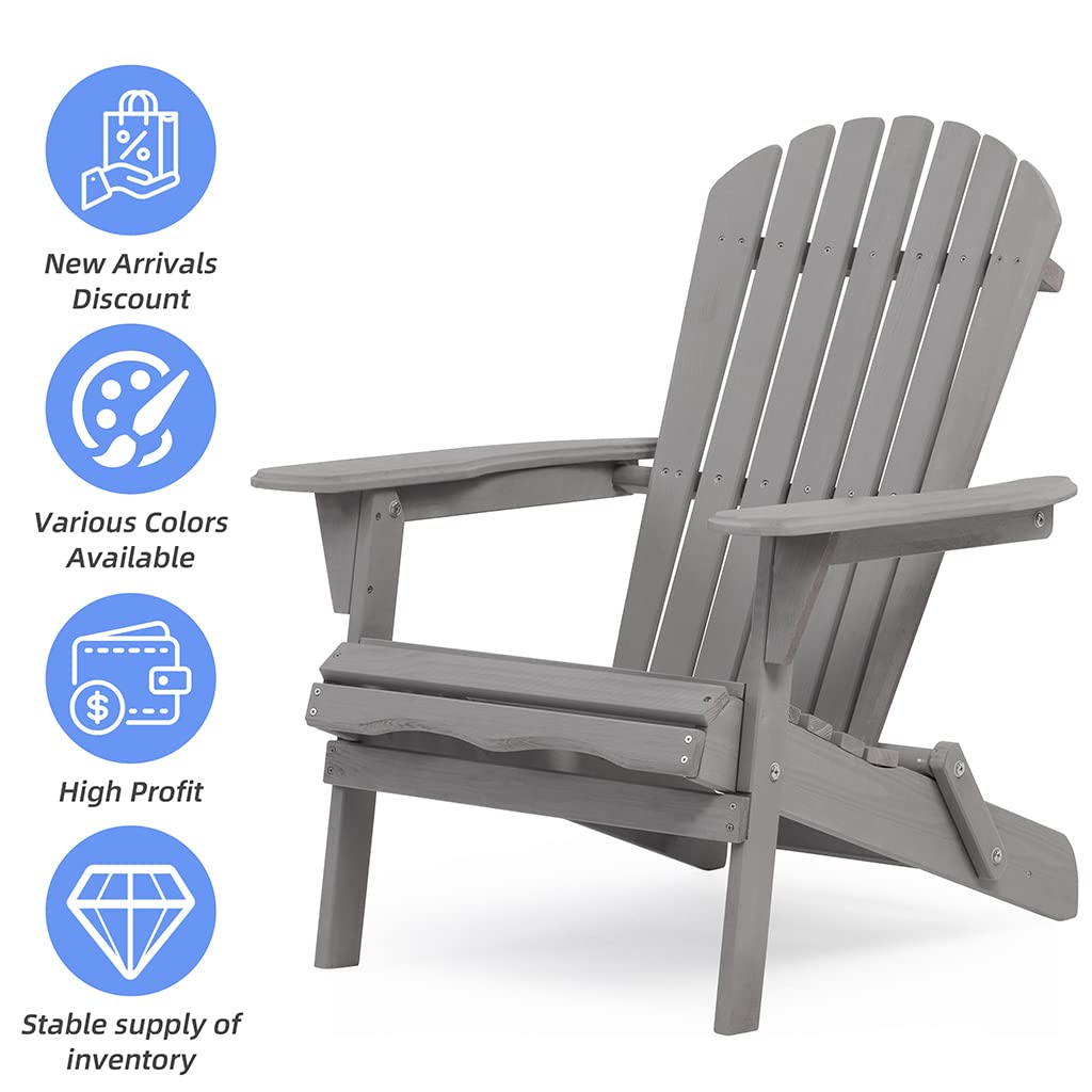 Folding Adirondack Chairs Set of 2 Grey N317936