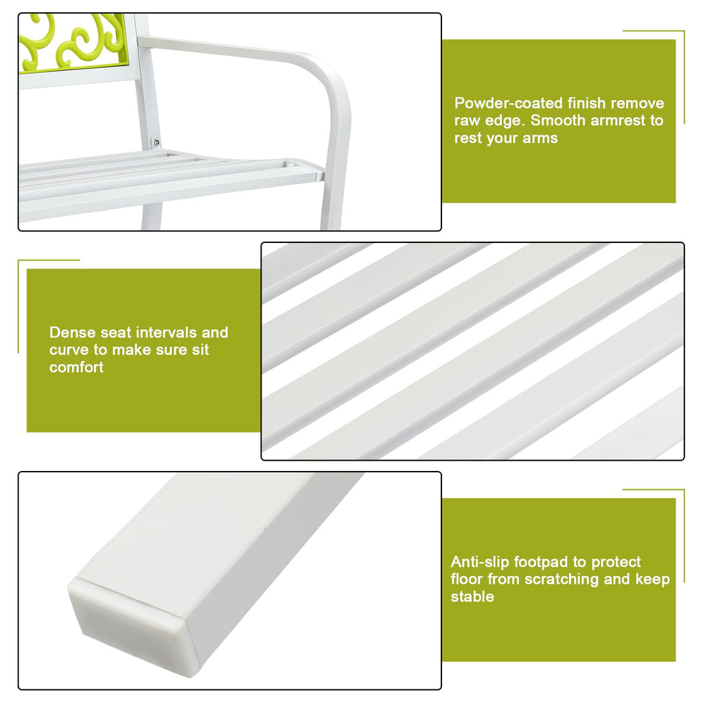 47in Weatherproof Metal Outdoor Bench with Back and Armrests R416