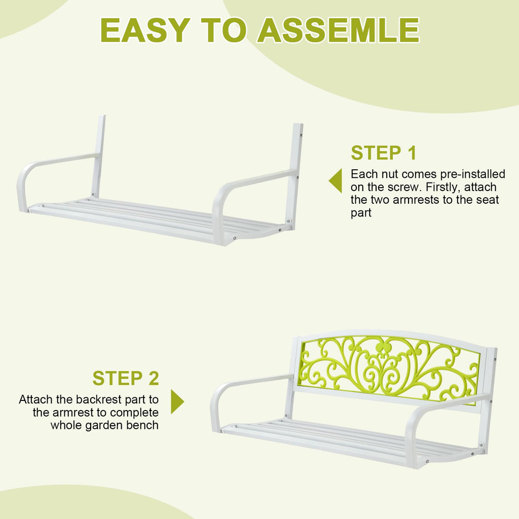 47in Weatherproof Metal Outdoor Bench with Back and Armrests R416