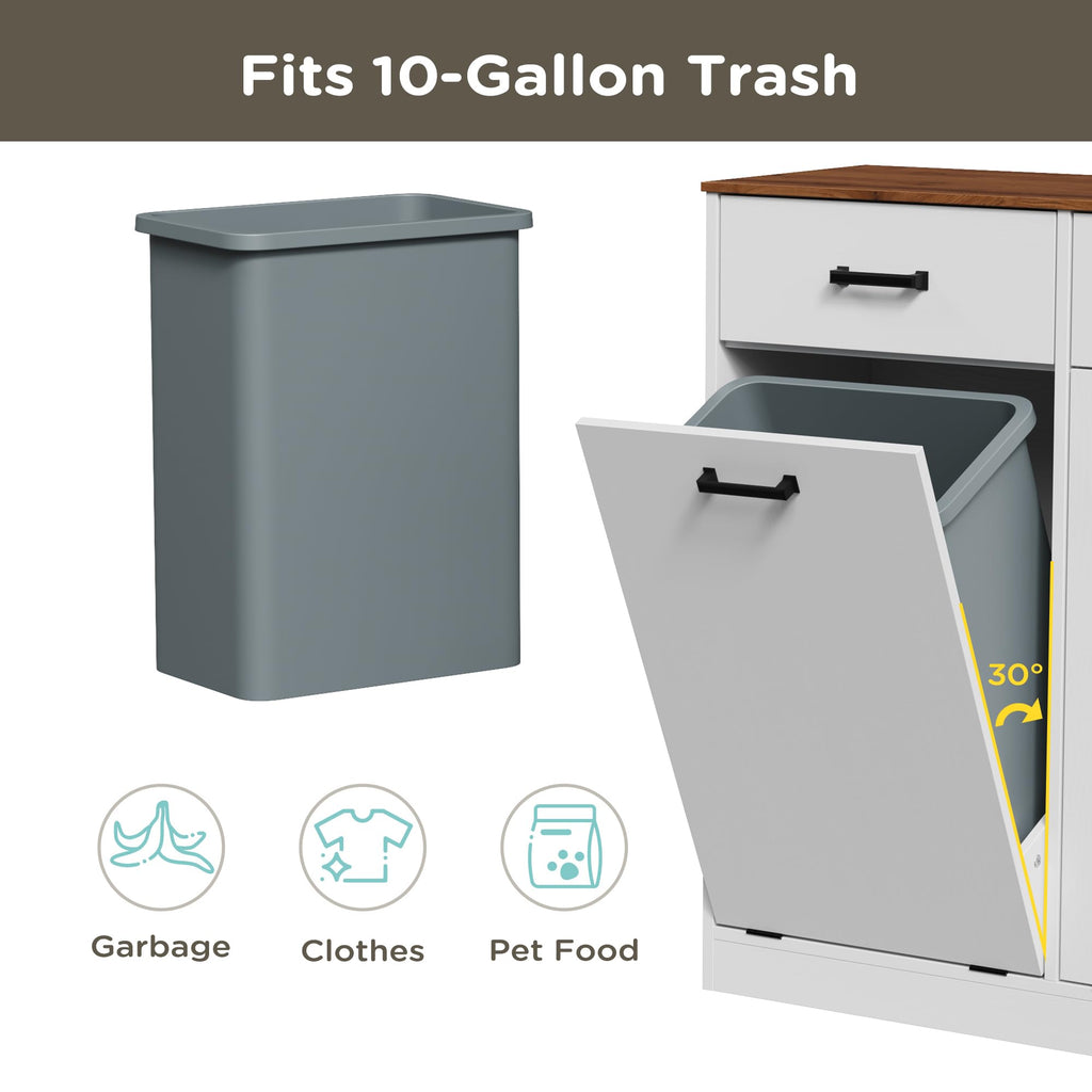 Antique White Double Tilt Out Trash Can Cabinet with 2 Drawers J963732