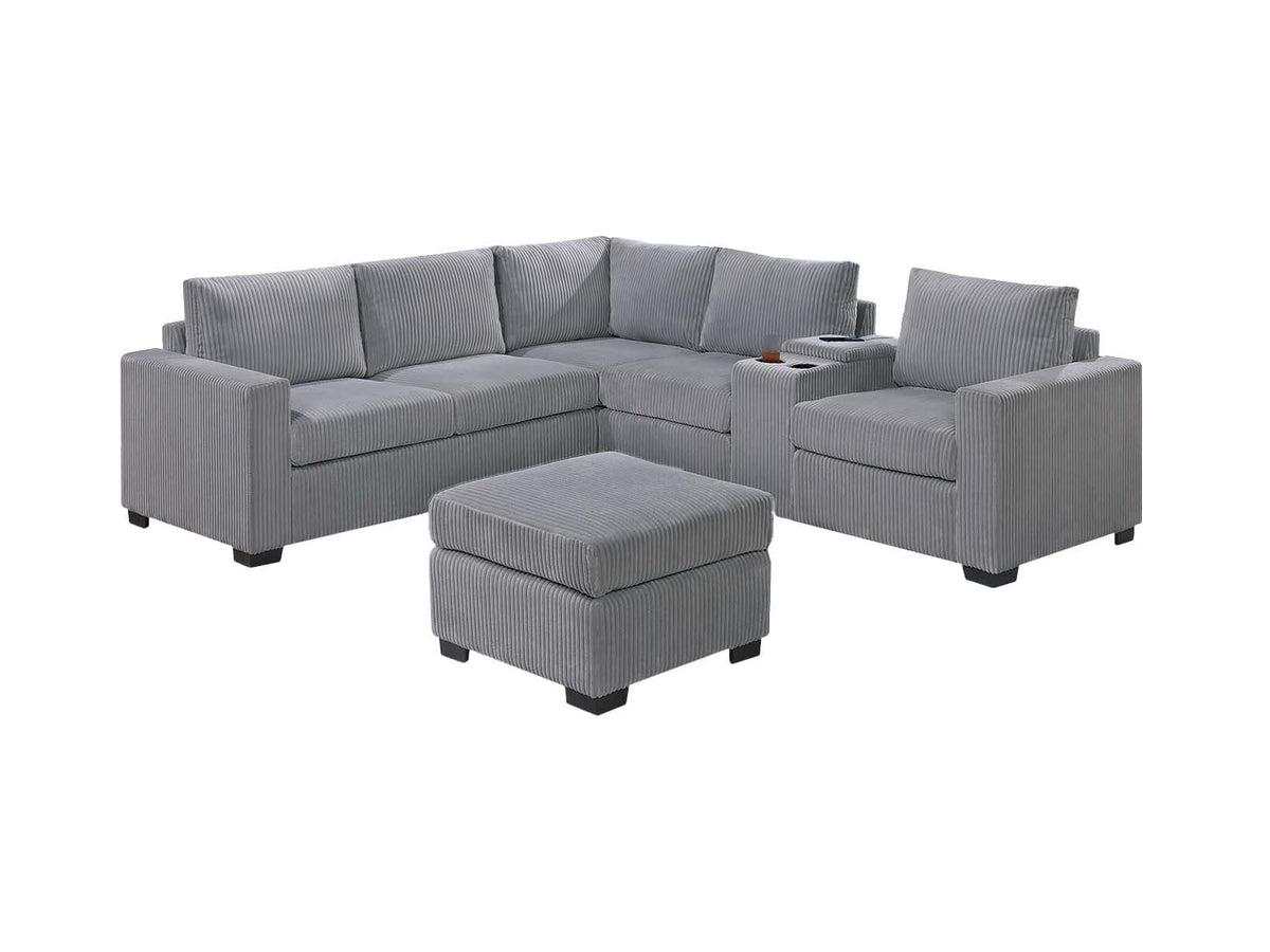 Light Gray Corduroy Upholstered Sectional Sofa Set U384901