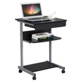 Black Rolling Desk with Drawer and Printer Shelf J735387