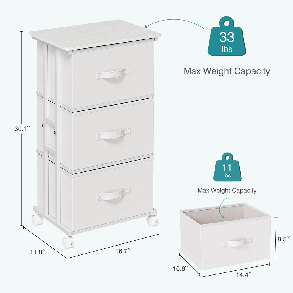 White 3 Drawer Fabric Dresser F44741