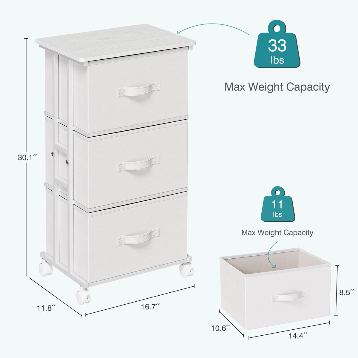 White 3 Drawer Fabric Dresser F44741