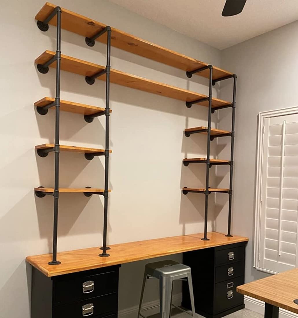 14" Deep 2Pcs Industrial Retro Wall Mount Iron Pipe Shelf Q274