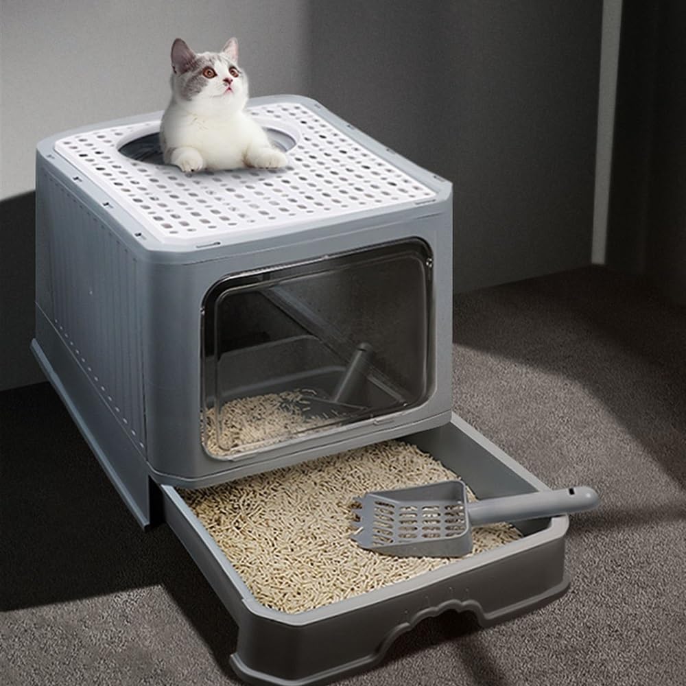 Foldable Enclosed Cat Litter Box with Lid O286218