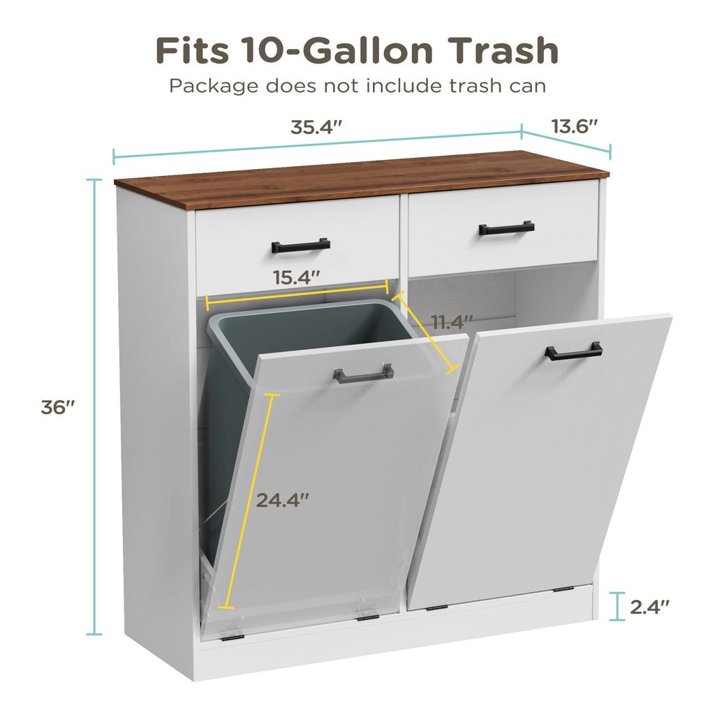 Antique White Double Tilt Out Trash Can Cabinet with 2 Drawers J963732