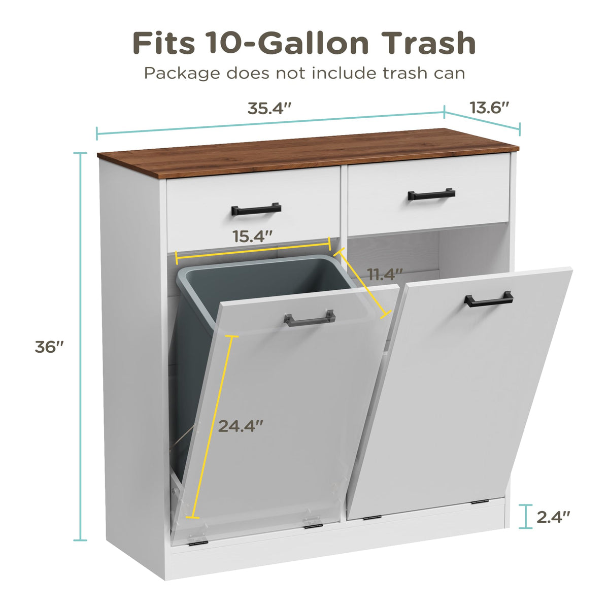 Antique White Double Tilt Out Trash Can Cabinet with 2 Drawers J963732