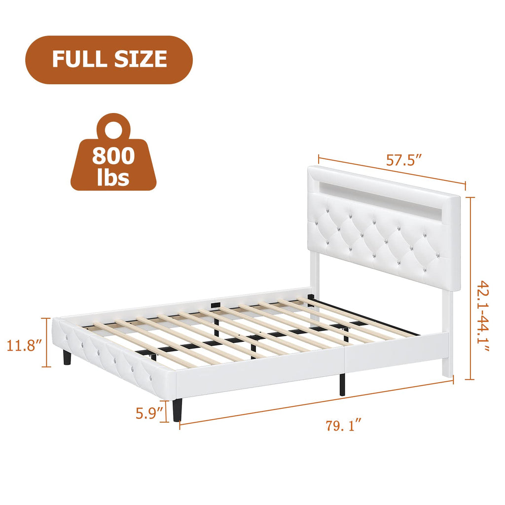 White Faux Leather Upholstered Full Size Platform Bed Frame U586828