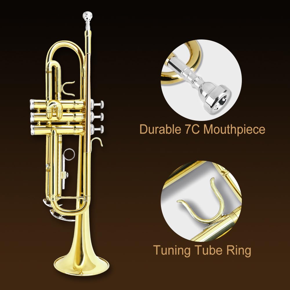 Bb Trumpet Standard Kit with Carrying Case 7C Mouthpiece Clean Cloth Gloves Brass Instrument F577