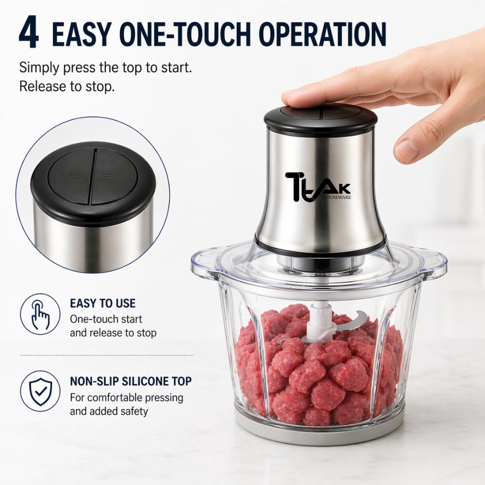 Electric Food Chopper with 3L Glass Bowl, 300W Motor, 4 Blades Y2067