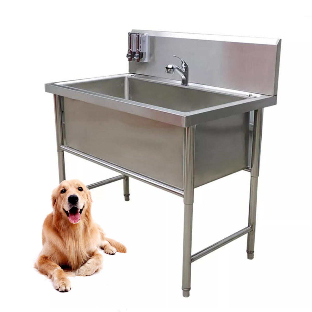 Stainless Steel Dog Grooming Tub with Stairs and Faucet G1723