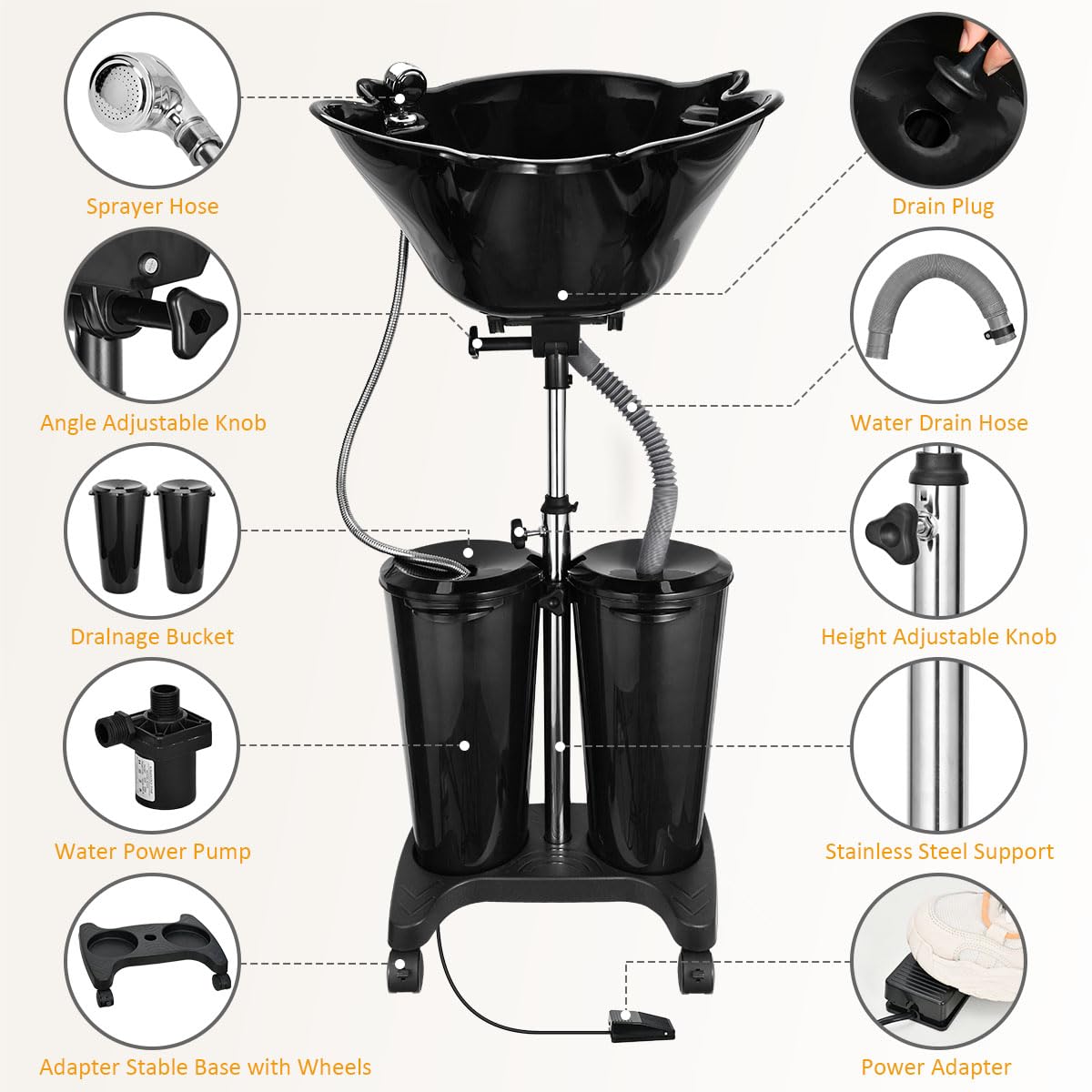 Portable Shampoo Bowl with Electric Pump K532