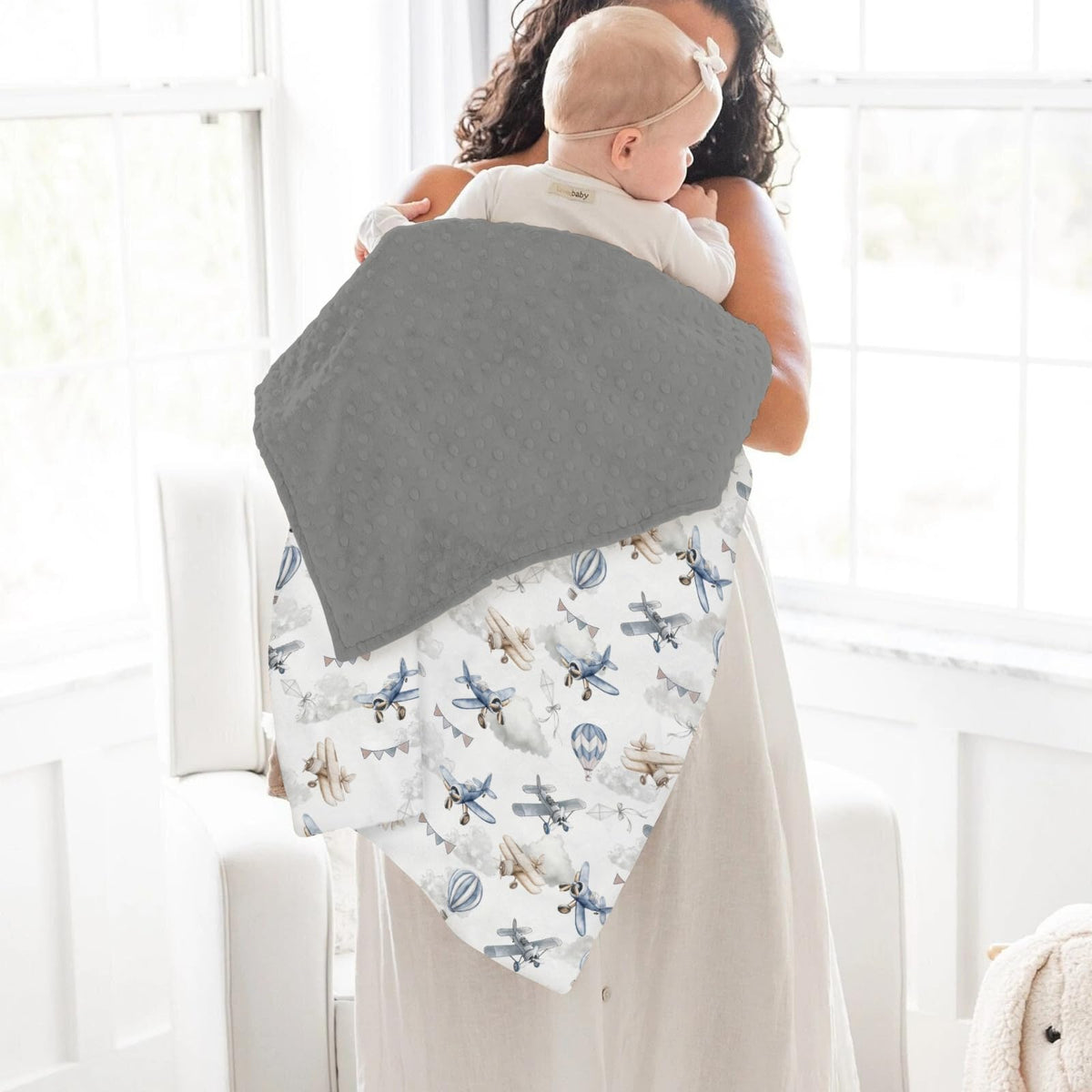 Vintage Planes Helicopters Hot Air Balloon Soft Mink Dotted Backing Double Layer Baby Blanket 30x40 Y7921