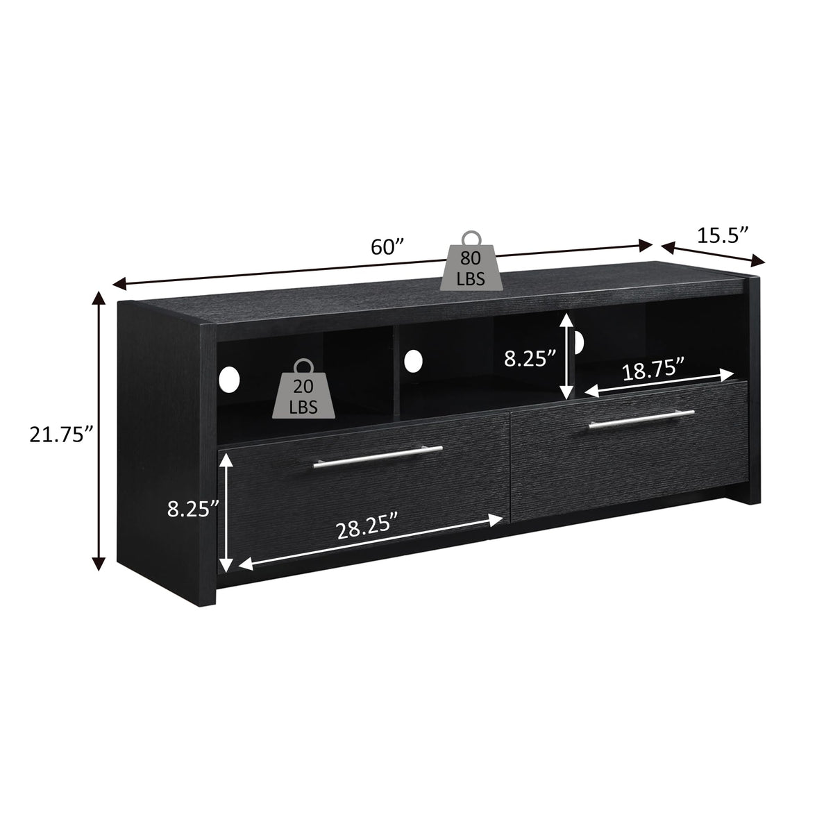 Espresso TV Stand with Storage Cabinets & Shelves I769