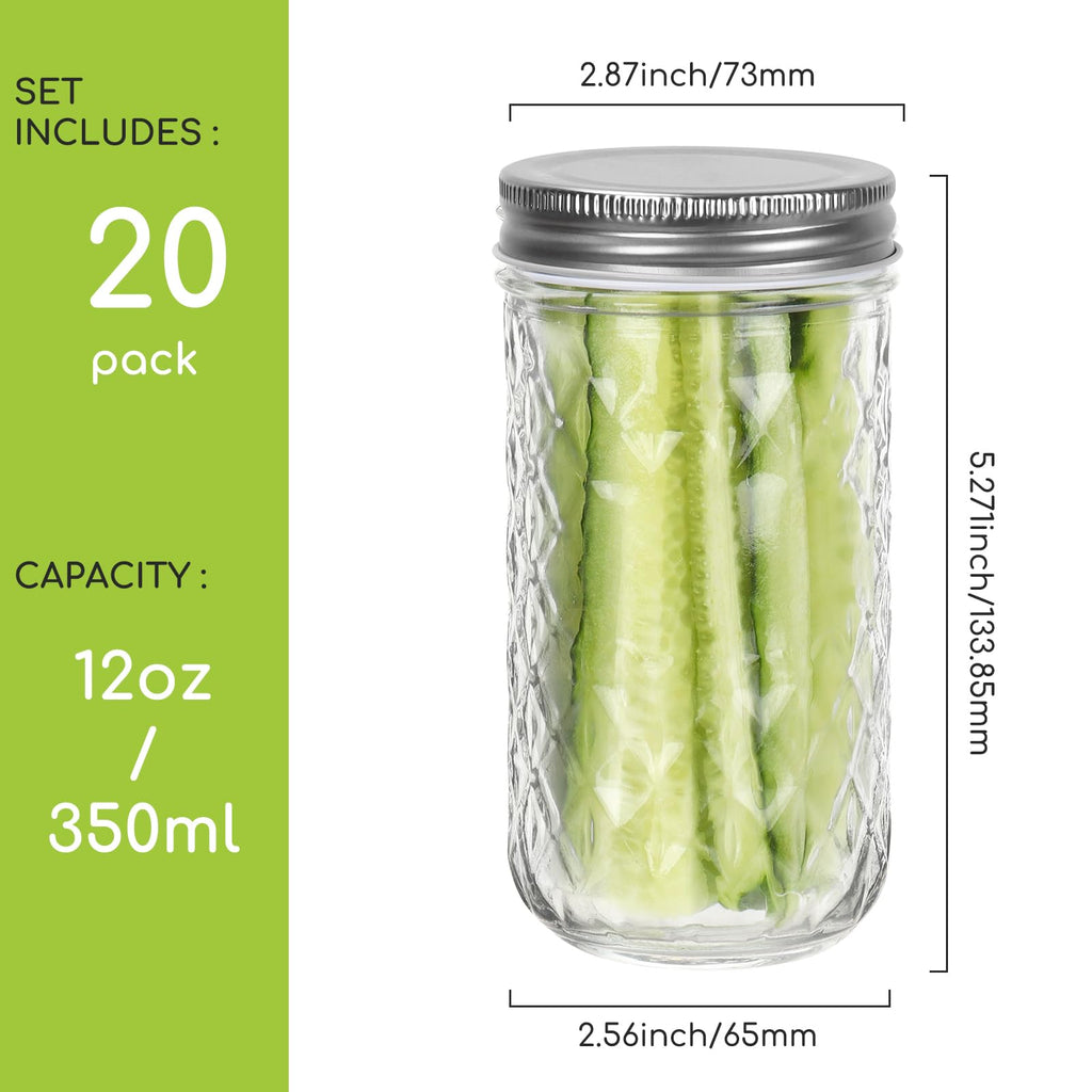 12 oz 20 Pack Glass Mason Jars with Airtight Lids B503460