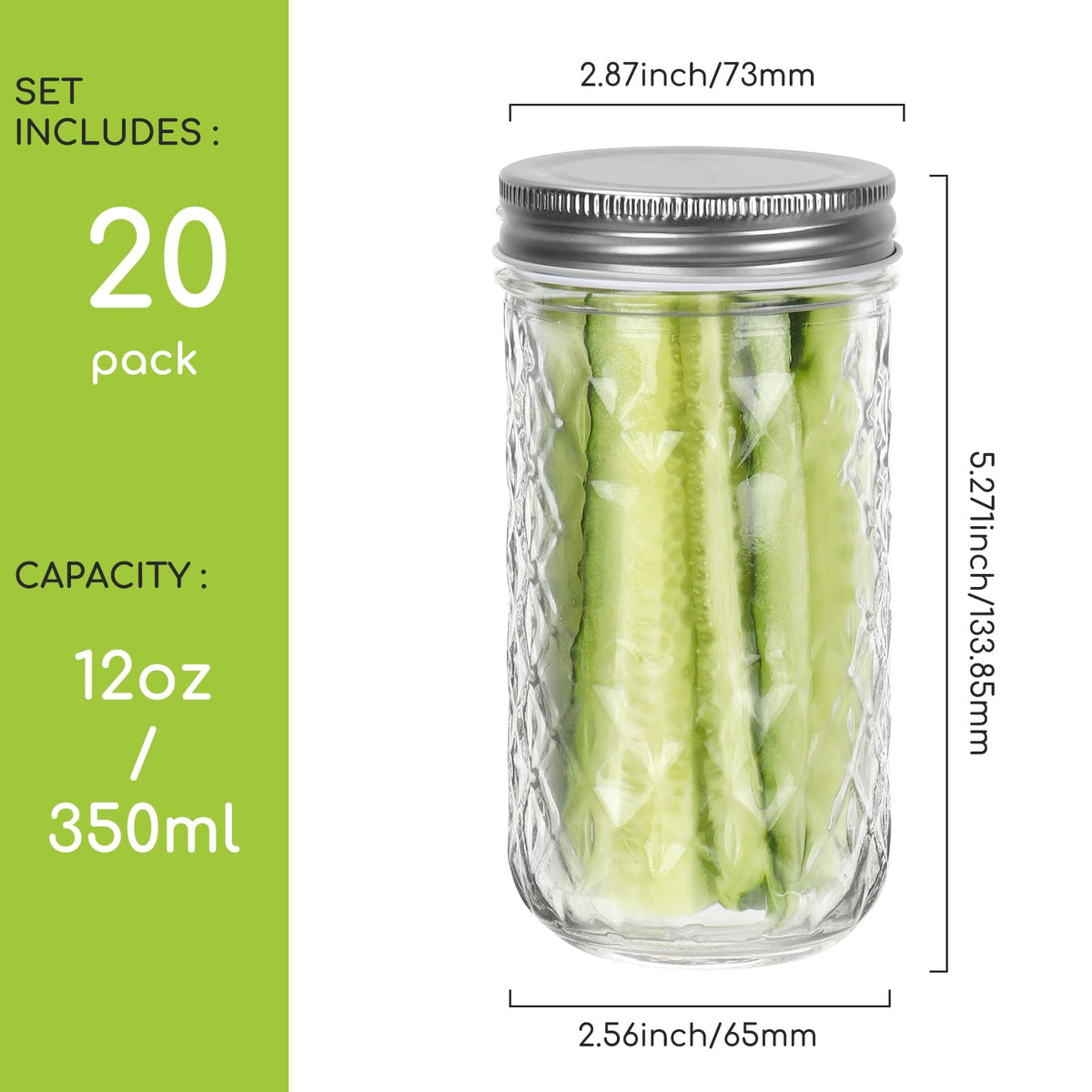 12 oz 20 Pack Glass Mason Jars with Airtight Lids B503460