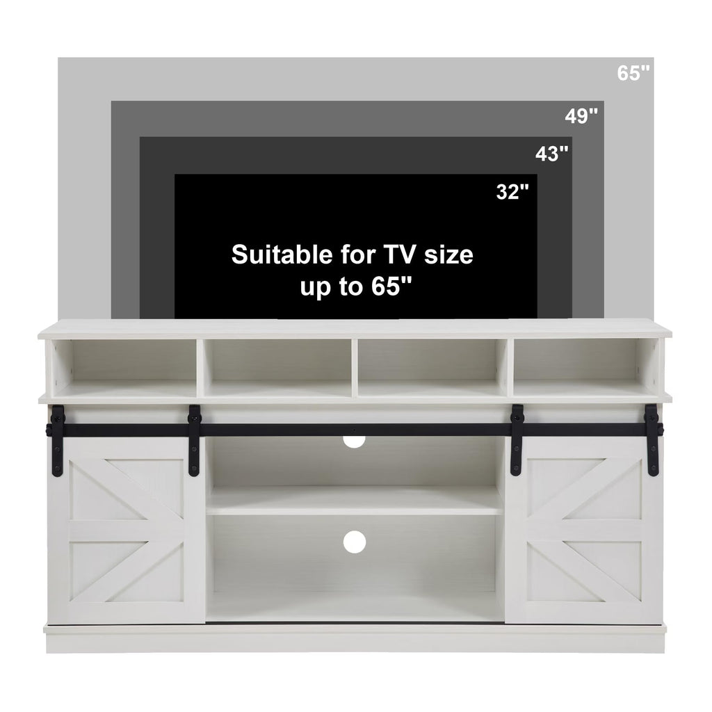 White Wood TV Stand with Adjustable Shelves T869