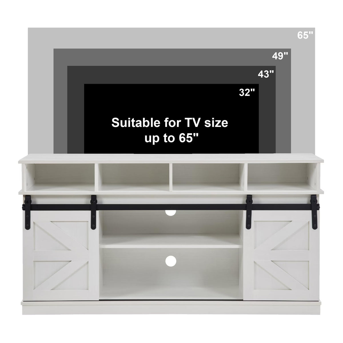 White Wood TV Stand with Adjustable Shelves T869