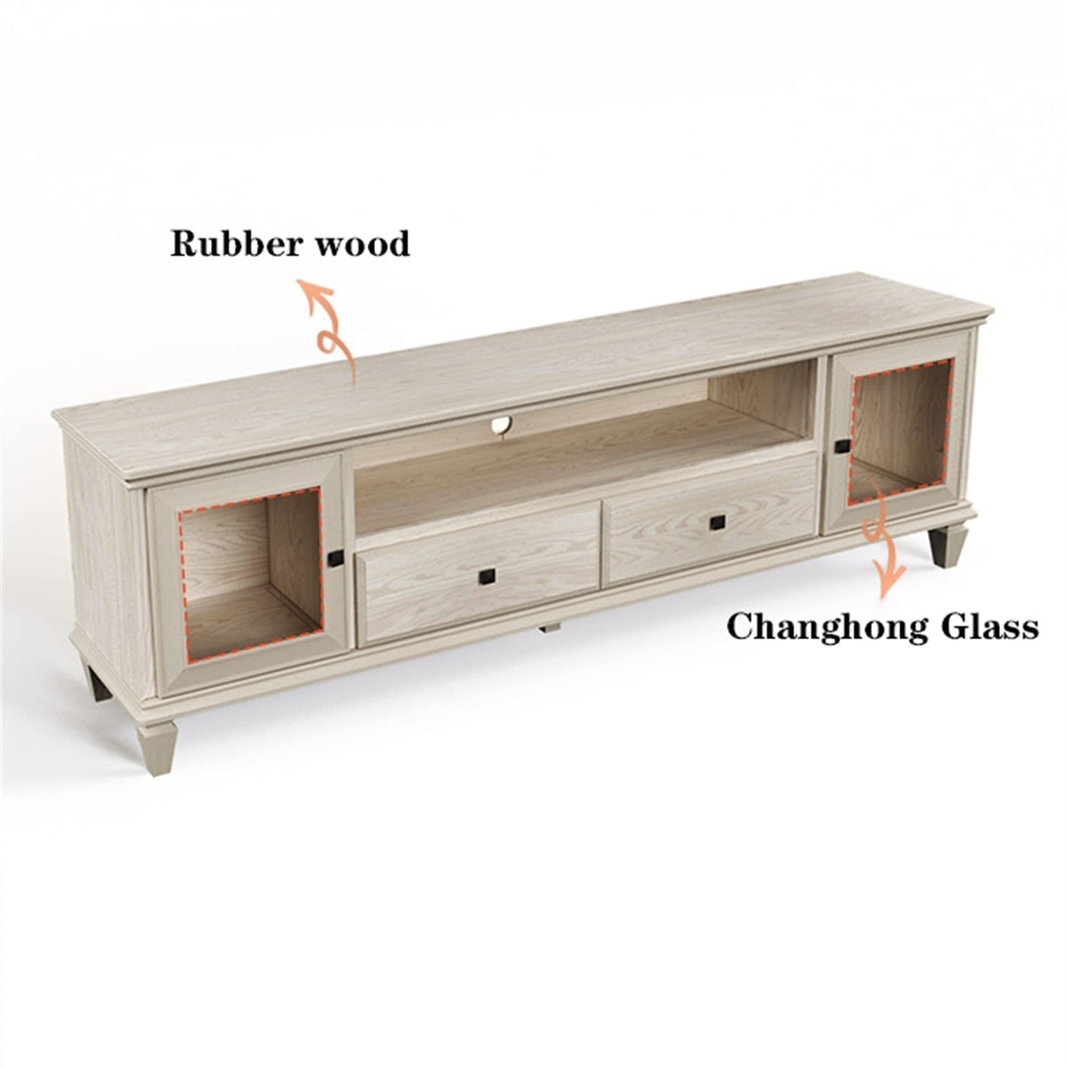 Modern TV Stand with 2 Drawers, 2 Storage Cabinets & 1 Open Shelf O49351