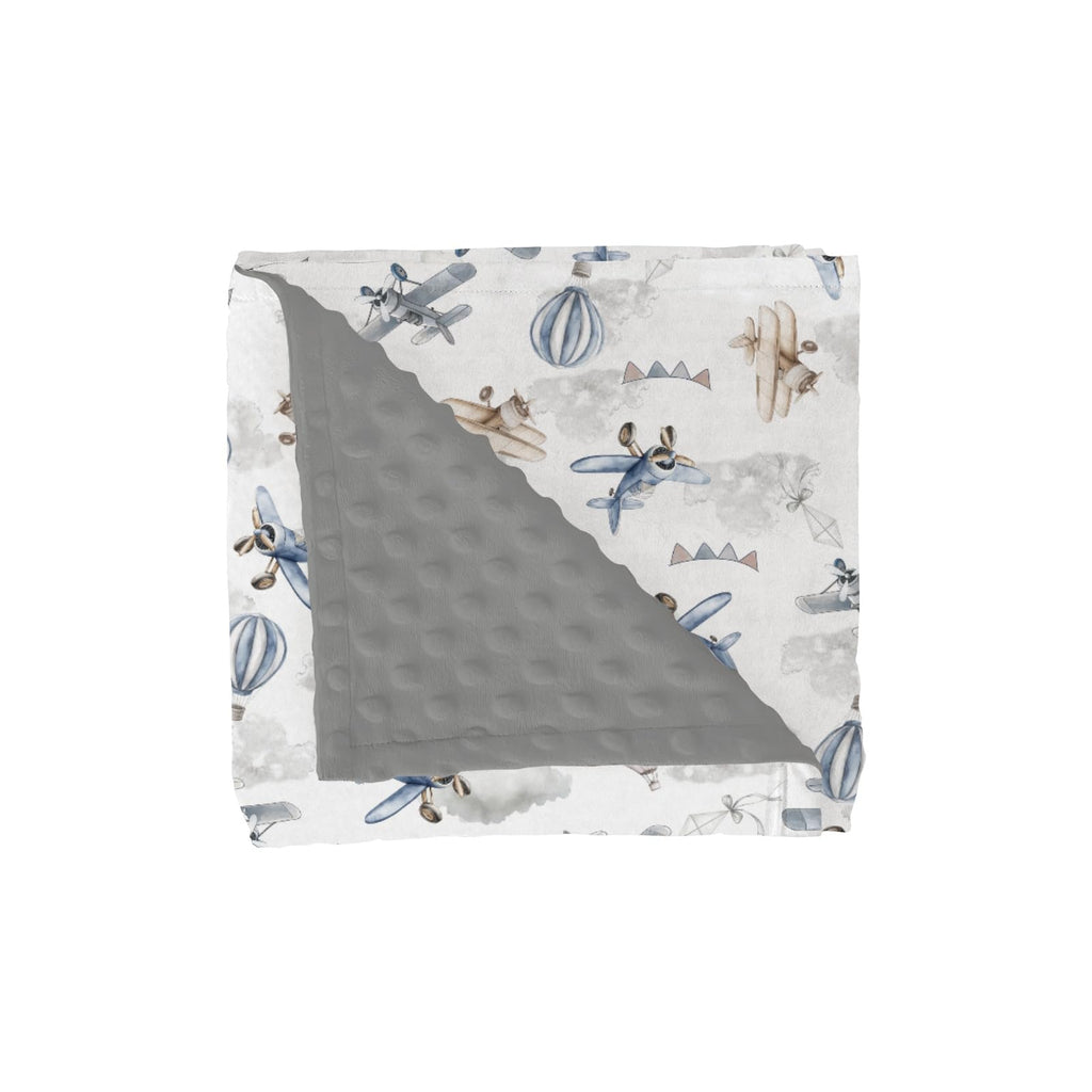 Vintage Planes Helicopters Hot Air Balloon Soft Mink Dotted Backing Double Layer Baby Blanket 30x40 Y7921