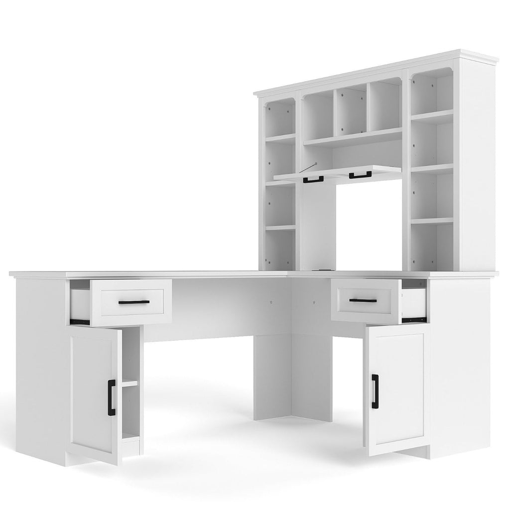 White L-Shaped Computer Desk with Hutch and Storage Q793