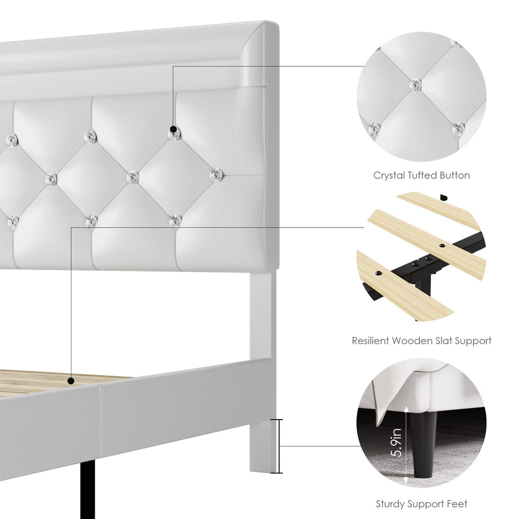 White Faux Leather Upholstered Full Size Platform Bed Frame U586828