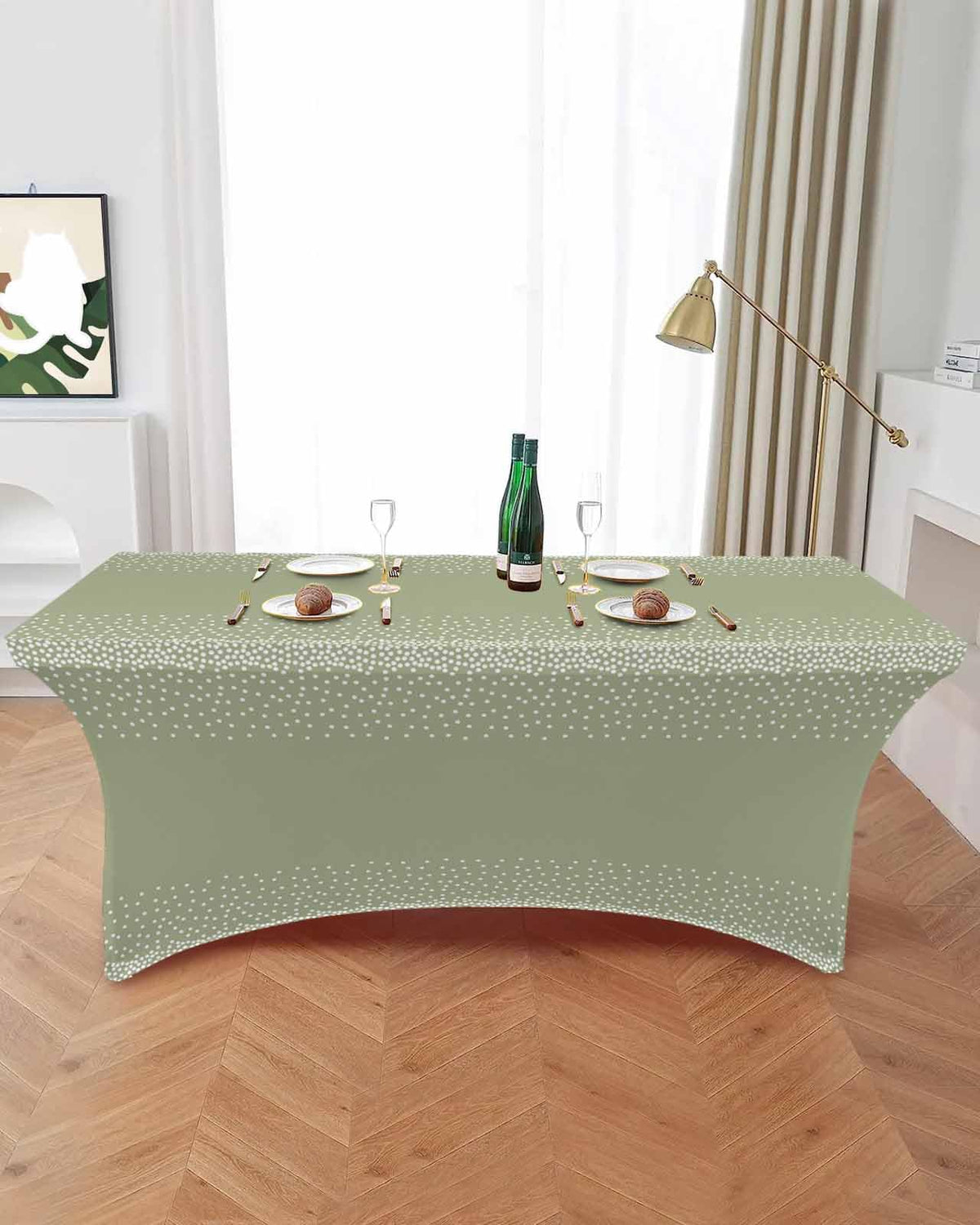 White Speckles Grain Spandex Fitted Table Cover H35862