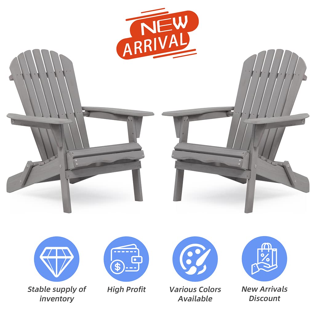 Folding Adirondack Chairs Set of 2 Grey N317936