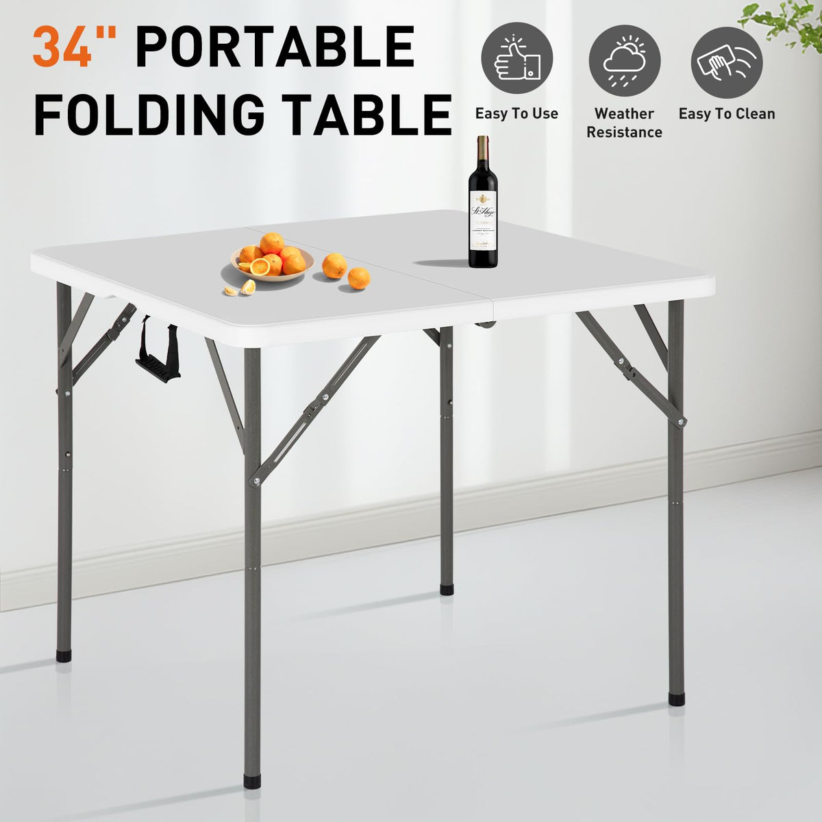 34 Inch Square Folding Table White O55031