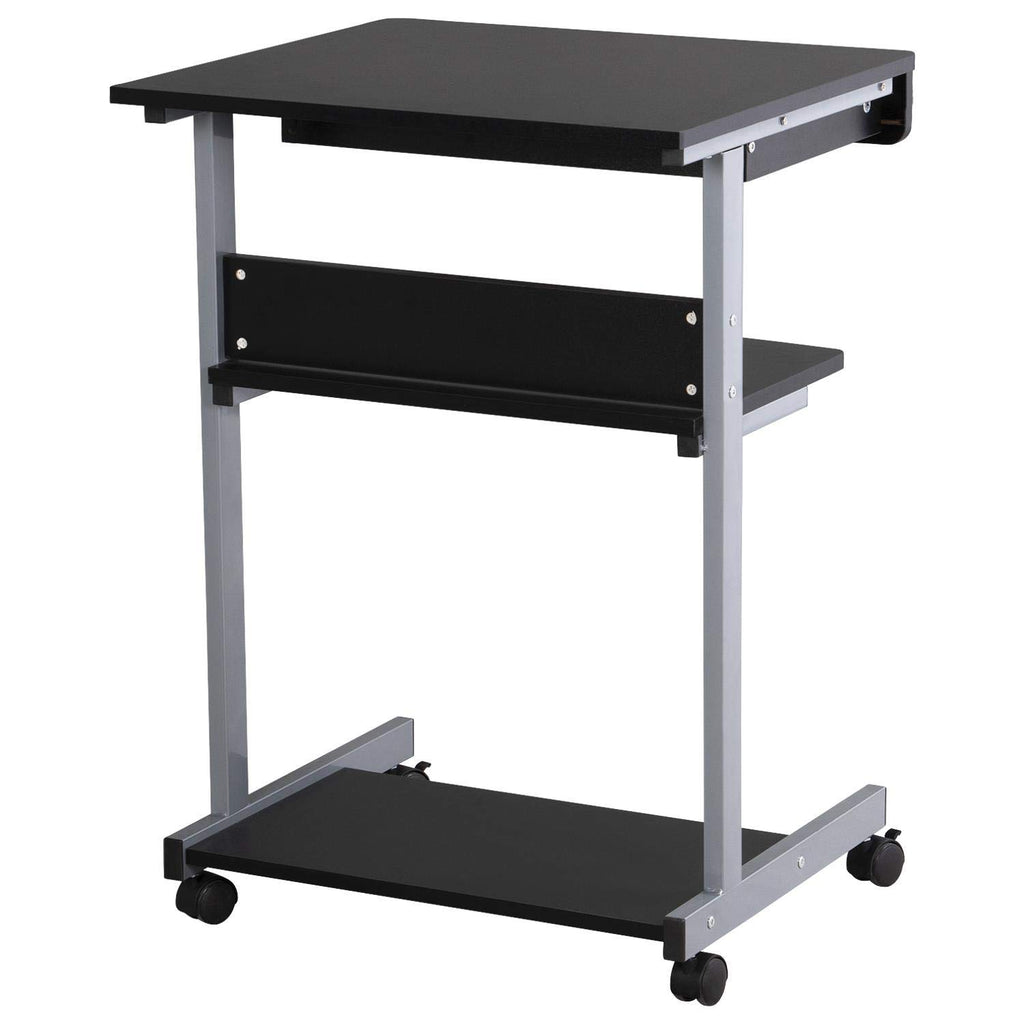 Black Rolling Desk with Drawer and Printer Shelf J735387