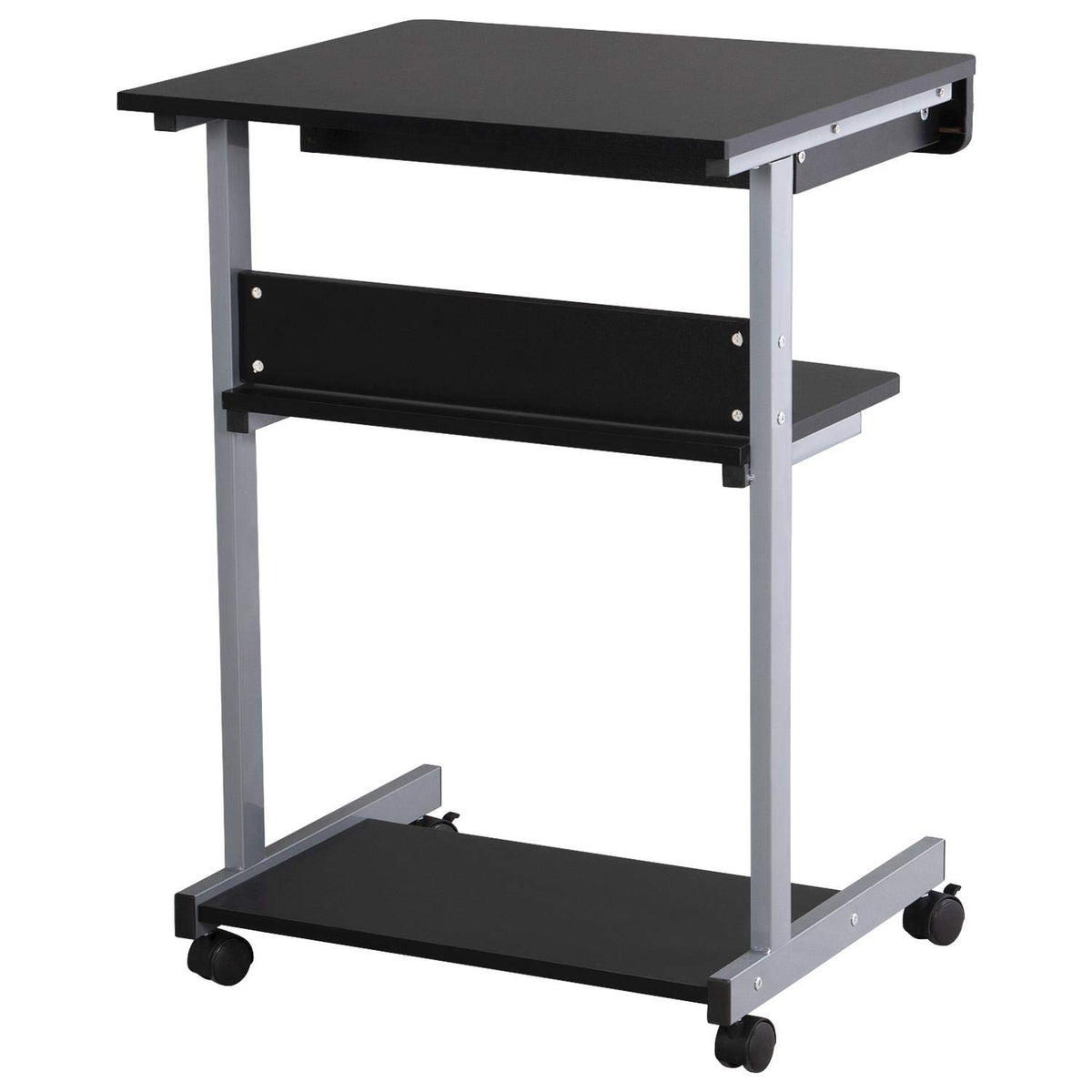 Black Rolling Desk with Drawer and Printer Shelf J735387